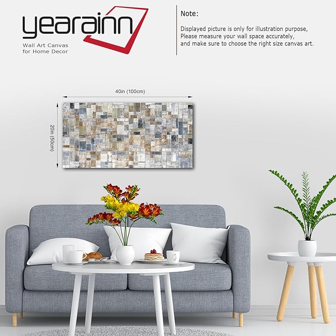Large Abstract Canvas Wall Art for Living Room Wall Decor Geometric Patterns Canvas Prints Artwork Brown Grey Indigo Rectangle Canvas Pictures Home Office Wall Decorations Ready to Hang 20" X 40"