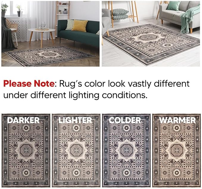 Keen Home Design 9x12 Rug - Machine Washable Area Rug with Non-Slip Backing, Ideal for Living Room, Dining Room, Bedroom - Vintage, Easy Clean, Durable, Low Pile Rug - (9' x 12')