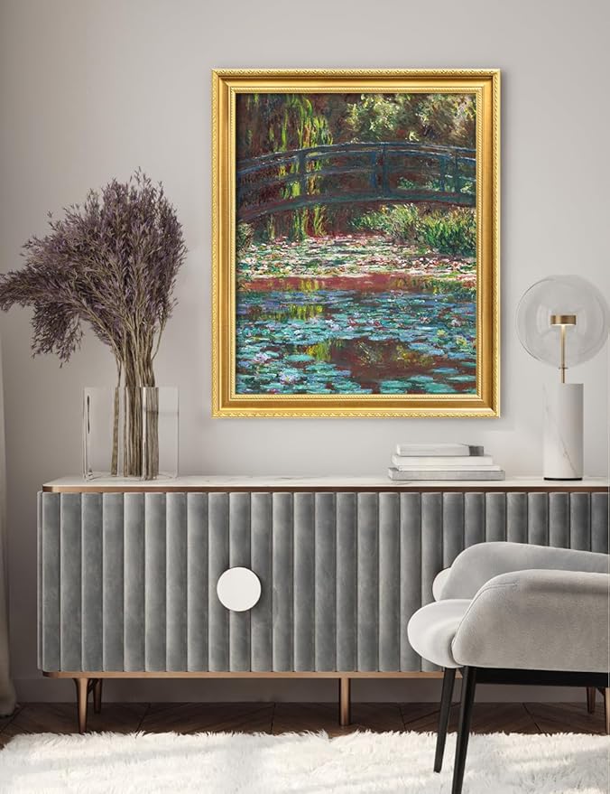 DECORARTS - Claude Monet Water Lily Pond Giclee Print with Gold Solid Wood Frame, Impressionist Large Framed Wall Art, Ready to Hang, Framed Size 28.75x34.75, Made in USA