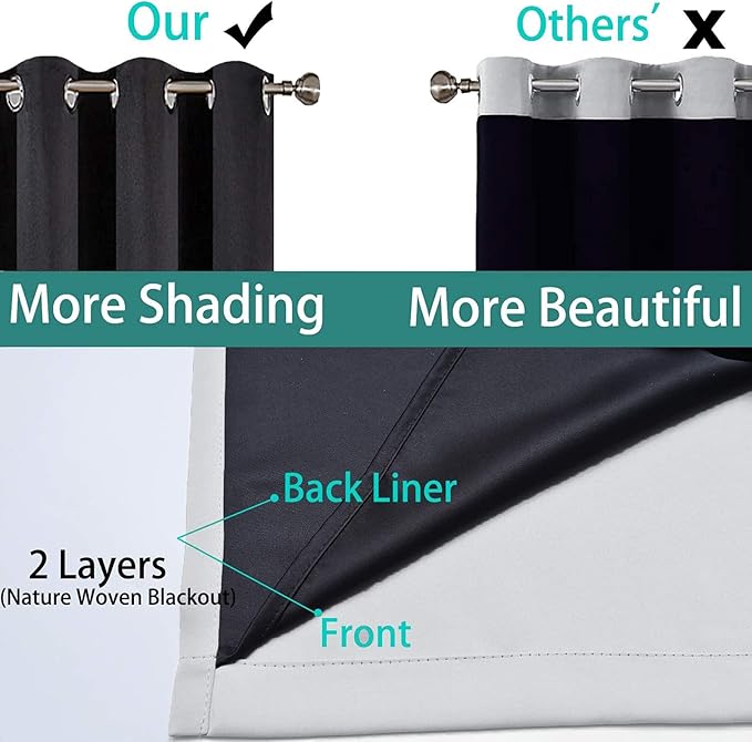 Yakamok 100% Blackout Curtains for Bedroom 84 Inch Length, 2 Thick Layers Thermal Insulated Grommet Total Blackout Drapes with Black Liner for Living Room (42Wx84L,Light Grey, 2 Panels)