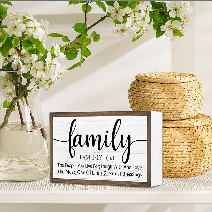 Family Definition Wooden Box Sign Desk Decor,Rustic Family Saying Wood Block Sign for Home Farmhouse Bedroom Shelf Tabletop Wall Decor
