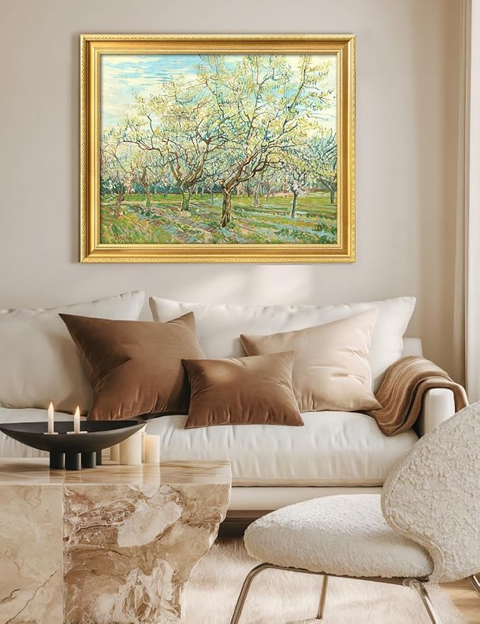 DECORARTS - Vincent van Gogh's The White Orchard. Museum-Quality Giclee Print on Cotton Canvas, Gold Solid Wood Frame, Framed Size: 34.75x28.75 in, Made in USA