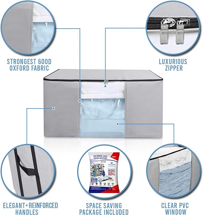 Cube Vacuum Storage Bags, Space Saver Bags, Premium Totes with Cubic Vacuum Compression Seal Bags for Clothing & Bedding. Jumbo Organizer for Storing Clothes, Comforters, Blankets, Pillows & More!