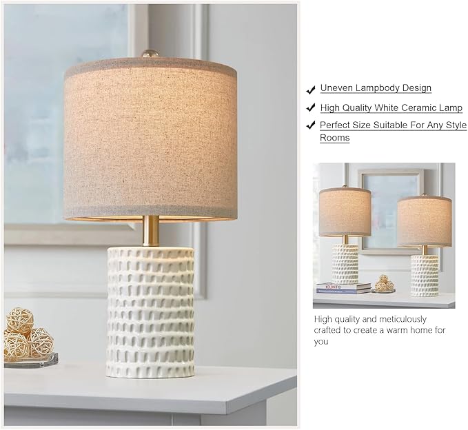 PORTRES 18.25" Modern Accent Ceramic Table Lamp Set of 2 for Bedroom White Desk Decor Bedside Lamps for Living Room Study Room Office Dorm Farmhouse Nightstand Lamp End Table Lamps