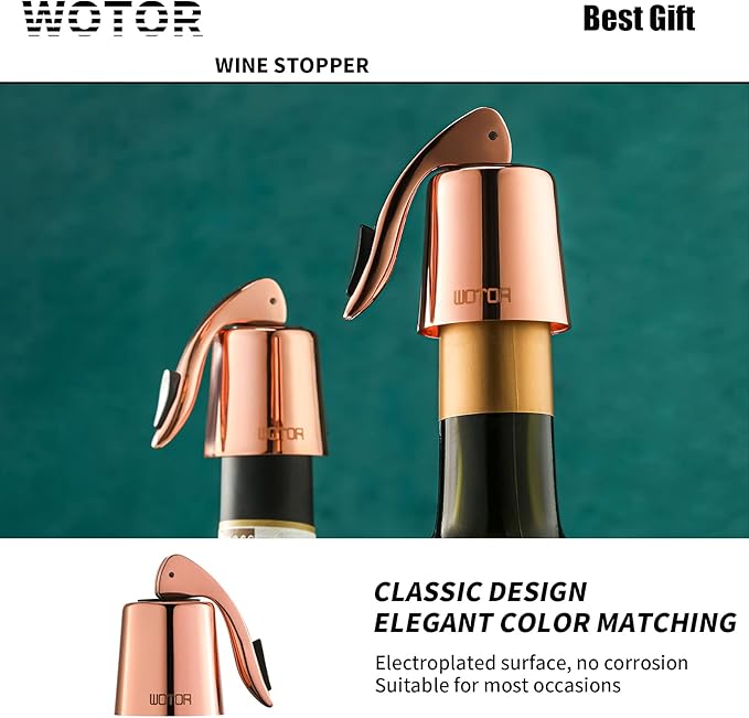 Stainless Steel Wine Bottle Stoppers with Silicone - Reusable Wine Saver and Decorative Bottle Sealer, Leakproof, Keep Fresh, Rosegold, 2 Pack