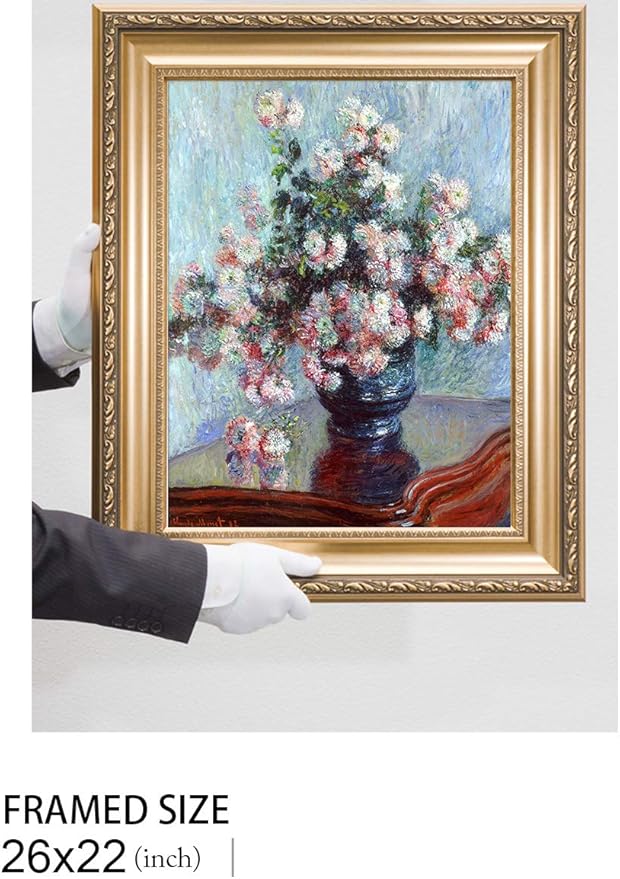 DECORARTS - Chrysanthemums Claude Monet Art Reproduction. Giclee Print& Museum Quality Framed Art for Wall Decor. Framed size: 26x22