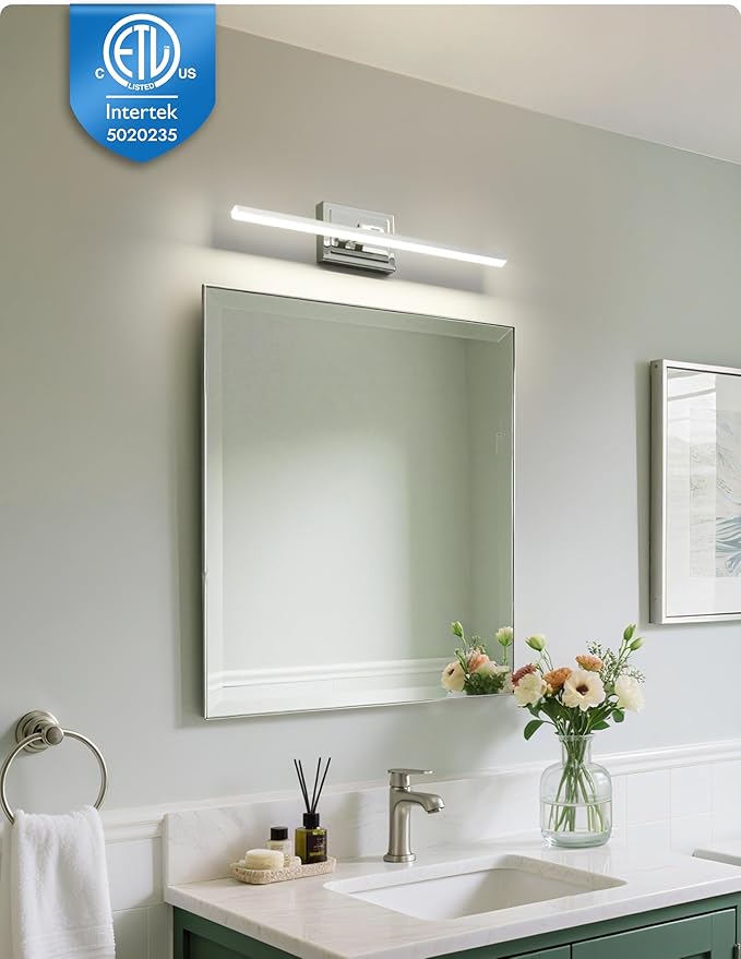 NIORSUN 24 Inch Modern Bathroom Light Fixture, 14W 5CCT Dimmable LED Chrome Bathroom Vanity Lights Over Mirror, Vanity Lights for Bathrooms Restroom Mirror- ETL Certified