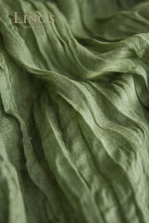 Ling's Moment 10Ft x 35" Wide Moss Green Gauze Semi-Sheer Table Runner Cheesecloth Tablecloth for Wedding Party Bridal Shower Boho Table Decor