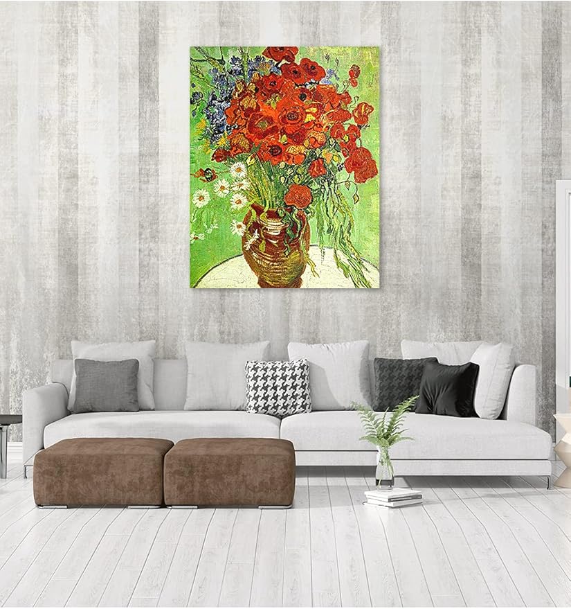 DECORARTS - Red Poppies and Daisies, Vincent Van Gogh Art Reproduction. Giclee Print on Canvas. Wall Art for Home. 40x32
