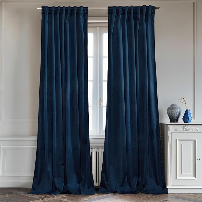 StangH Wide Navy Blue Velvet Curtains Luxury Back Tab Blackout Bedroom Drapes Heat Blocking Privacy Doorway Room Dividers for Living Room/Sliding Glass Door, W62 x L84, 2 Panels