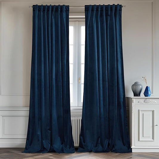 StangH Wide Navy Blue Velvet Curtains Luxury Back Tab Blackout Bedroom Drapes Heat Blocking Privacy Doorway Room Dividers for Living Room/Sliding Glass Door, W62 x L84, 2 Panels