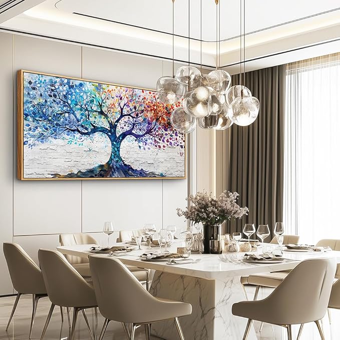 ERQINHUA Canvas Wall Art For Living Room Wall Decorations For Bedroom Modern Restaurant Office Home Decor Colorful Wall Painting Tree Abstract Printing Canvas Pictures Posters 24x48 In Wood Framed