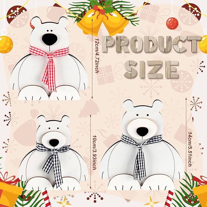 Barydat 3 Pcs Christmas Table Centerpieces Decorations for Home Christmas Rustic Wooden Winter White Bear Nursery Table Sign Decoration for Indoor Home Kitchen Xmas Gifts Party