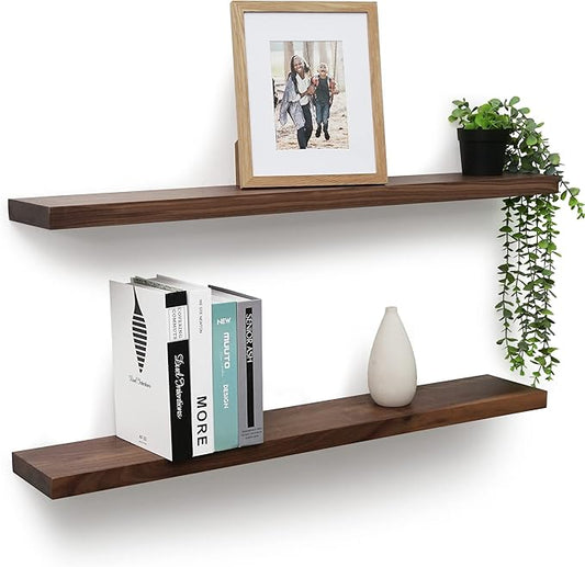 Axeman Floating Shelves Walnut | 36 Inch Wide x 6 Inch Deep Solid Walnut Wood Shelves Set of 2 - Natural Wooden Shelves for Room Wall Decor