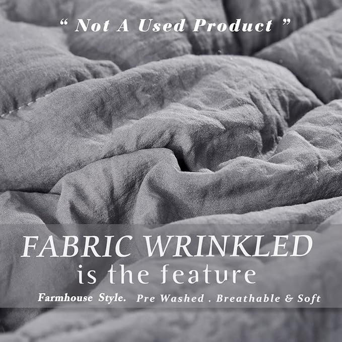 HIG 3pc Prewashed All Season Down Alternative Comforter Duvet Insert - Quilted Comforter with Corner Tabs -Box Stitched -250GSM Fiberfill Chic Farmhouse Style Bedding(Salomon,King,Gray)