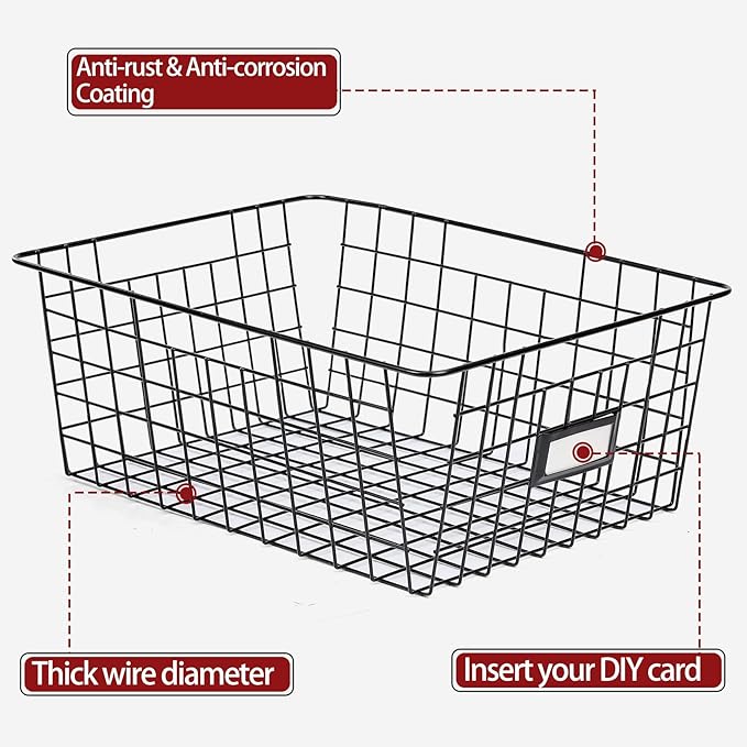 6 Pack Wire Baskets for Pantry Organization and Storage, Kitchen Organizer, 2 XXLarge & 2 XLarge & 2 Large