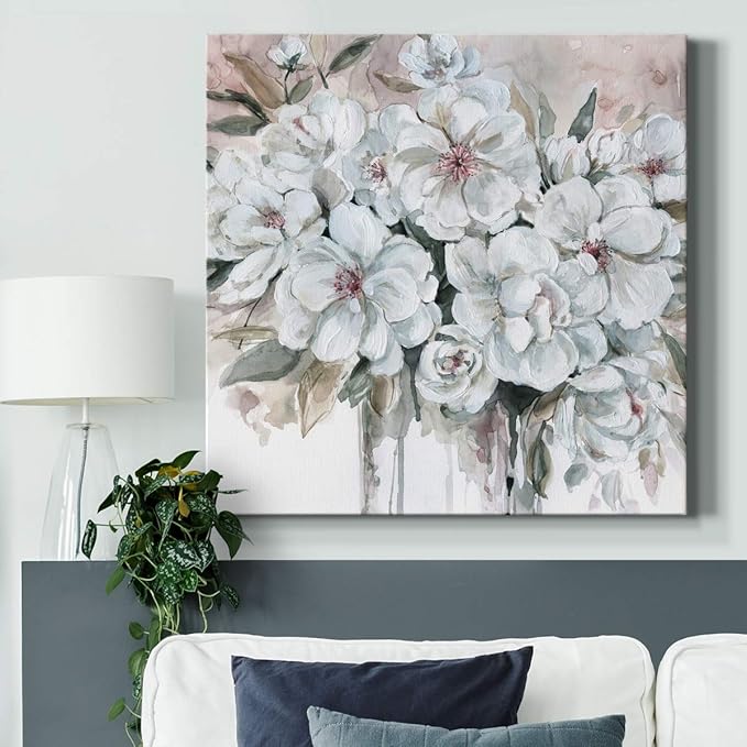 Wexford Home Square Premium Gallery Wrapped Canvas Flower Multicolor Wall Art Abstract Floral Romance Modern Pictures Print for Home Office, Ready to Hang, blushing bouquet, 24x24