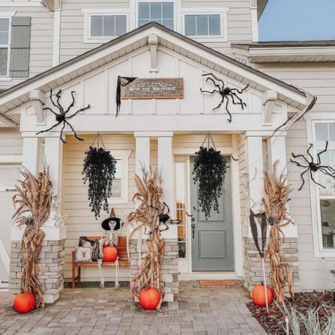 SJL Black Artificial Hanging Flower Faux Hanging Plants UV Resistant Indoor Plastic Leavse Flower Hang Ferns Artificial Plants Eucalyptus Faux Ivy Flowers Decor for Autumn Outdoor Room (Black)