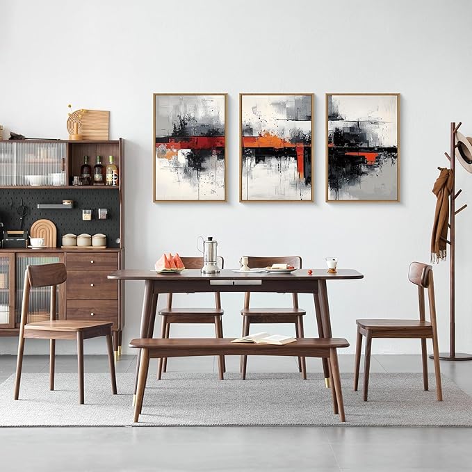 HOURIA Modern Abstract Framed Canvas Wall Art Set,Neutral Black and Orange Wall Decor,Textured Gray White Wall Painting,Pastel Strokes Art Prints for Living Room, Bedroom, Farmhouse-16 x24 x3