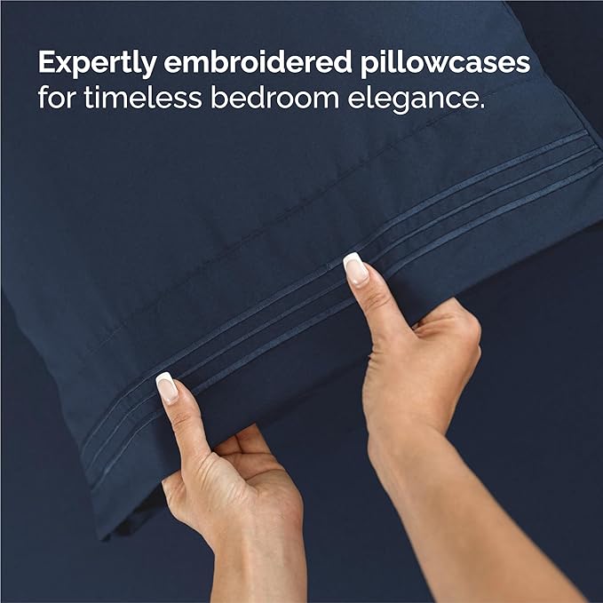 Split King Size 5 Piece Sheet Set - Comfy Breathable & Cooling Bed Sheets Set - Hotel Luxury Bedding for Women, Men, Kids, Teens, Boys & Girls - Deep Pockets, Soft, Wrinkle Free - Oeko-Tex - Navy Blue