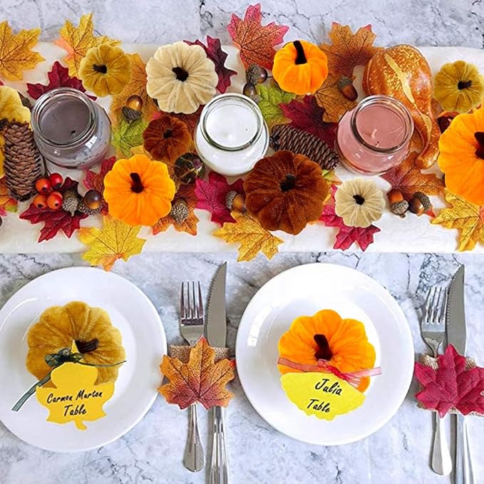 CH HAICHENG 12 Pcs Velvet Pumpkins Assorted Colors and Sizes Fake Artificial Small Velvet Pumpkin Fall Decorations for Home Farmhouse Harvest Wedding Halloween Thanksgiving Decor