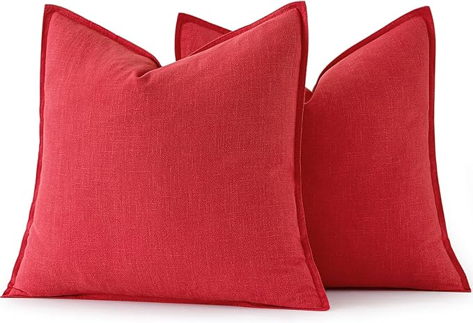 MIULEE Decorative Linen Pillow Covers 20x20 Inch Red Boho Farmhouse Neutral Couch Throw Pillows for Bed Pack of 2 Accent Modern Pillowcase Sofa Livingroom Home Decor
