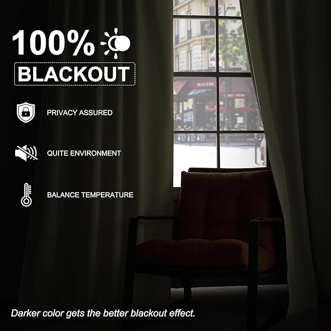 StangH Beige Blackout Velvet Curtains 96 inches, Back Tab Soft Chenille Thermal Insulated Window Drapes Heavy Thick Privacy Panels for Bedroom/Sliding Door, W52 x L96, 2 Panels