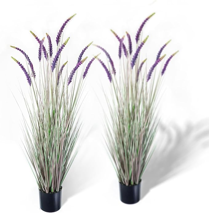 KOL 5ft 2-Pack Faux Veronica Spiked Speedwell Grass, 59in Artificial Veronica Spicata Plant, Tall Fake Reed Grasses for Home Office Garden Wedding Décor, Indoor Outdoor, UV-Resistant, Purple