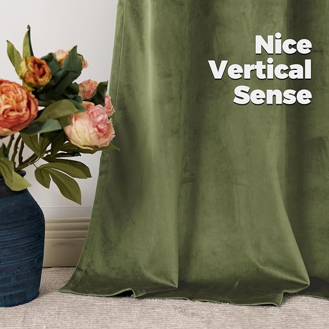 BGment Velvet Curtains 96 Inches for Bedroom, Sage Green Velvet Decorative Curtains Thermal Insulated Blackout Back Tab and Rod Pocket Drapes for Living Room, Set of 2 Panels, Each 52 x 96 Inch