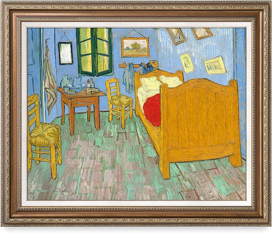 DECORARTS - Bedroom in Arles (Third version), Vincent Van Gogh Art Reproduction. Acid Free Cotton Canvas Giclee Print w/Bronze Frame&Mat for Wall Decor.