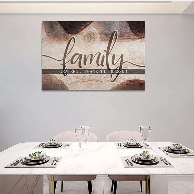 Large Family Wall Art Family Word Sign Pictures Wall Decor Home Quotes Grateful Thankful Blessed Canvas Painting Print Decor Artwork Framed for Living Room Bathroom Master Bedroom Dining Room 24"x16"