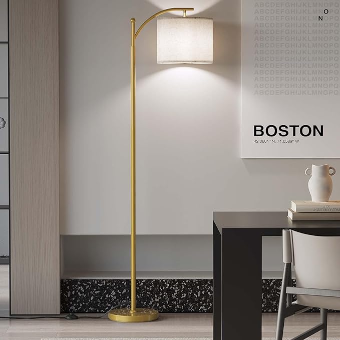 SUNMORY Arc Floor Lamp,Modern Floor Lamp with 9W 3 Color Temperatures Bulb,Metal Standing Lamps with Adjustable Hanging Lampshade,Tall Floor Lamps for Living Room,Bedroom, Gold Without Remote