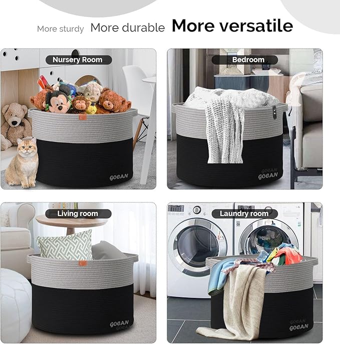 Extra Large Storage Laundry Basket 22" X 22"X 14" Cotton Rope Woven Basket for Blanket Basket with Handles for Living Room Toys Storage XXXL