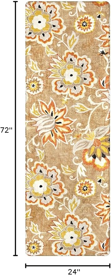 Lahome Floral Runners Rugs for Hallways - 2x6 Washable Non-Slip Kithcen Runner Rug Throw Soft Lightweight Bedroom Rug, Tan Paisley Print Modern Indoor Carpet Runner for Bathroom Laundry Room Entrance