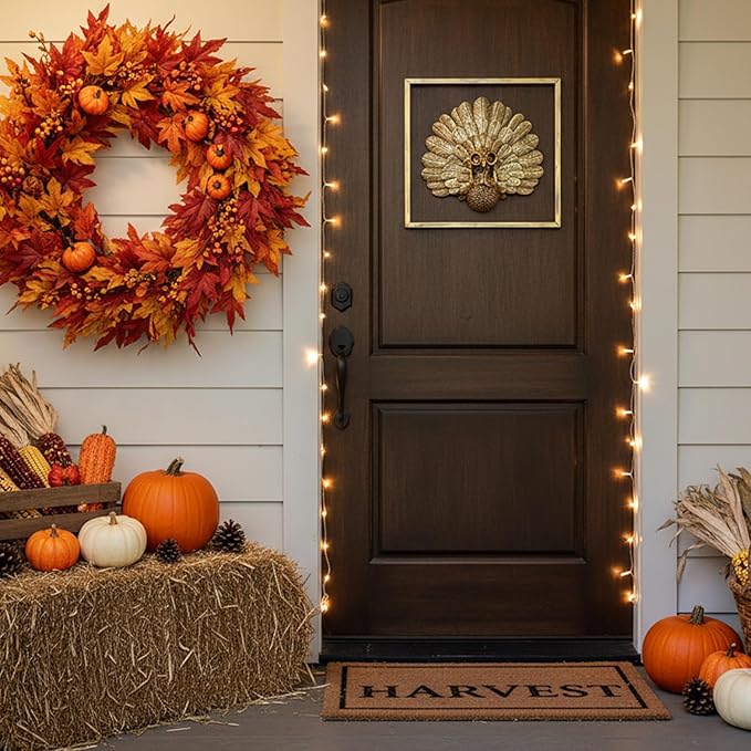 Animal Heads Wall Decor ( Includes Metal Frame) Christmas Indoor Decor Resin Animals Sculptures Head Wall Hanging Thanksgiving Decoration Gold vintage Wall Sculpture for Living Room Bedroom Office(Turkey)