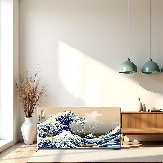 QBQT The Great Wave Off Kanagawa Japanese Famous Painting Prints Home Office Bedroom Decor Large Artwork for Living Room Kitchen Hallway Wall Decor Frame 20x40inch