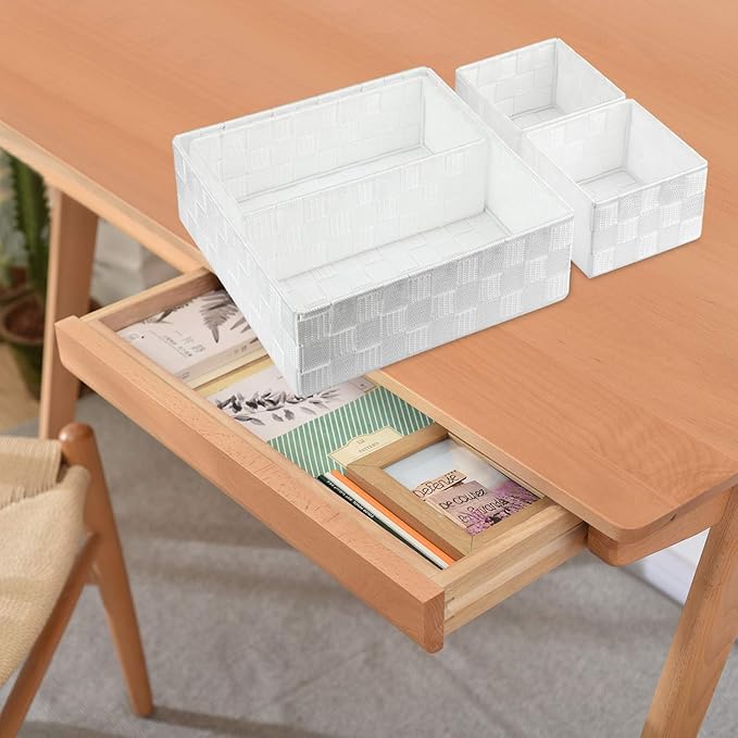 Posprica Woven Storage Box Cube Basket Bin Container Tote Organizer Divider for Drawer,Closet,Shelf, Dresser (White)