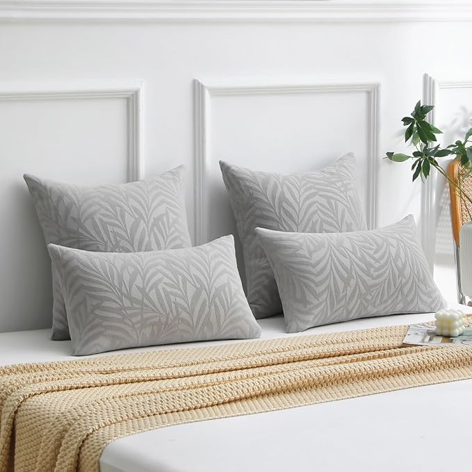 FUTEI Dark Grey Decorative Throw Pillow Covers 24x24 Inch Set of 2,Soft Chenille Phoenix Tail Leaf Textured European Cushion Case,Modern Home Decor for Couch Bed Living Room