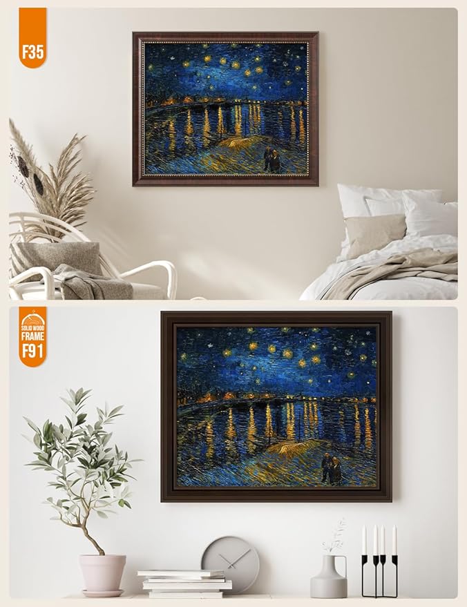 DECORARTS - Starry Night Over The Rhone - Vincent Van Gogh Giclee Prints w/Antique Brown Frame for Wall Decor. Picture Size: 20x16, Total Size w/Frame: 23x19