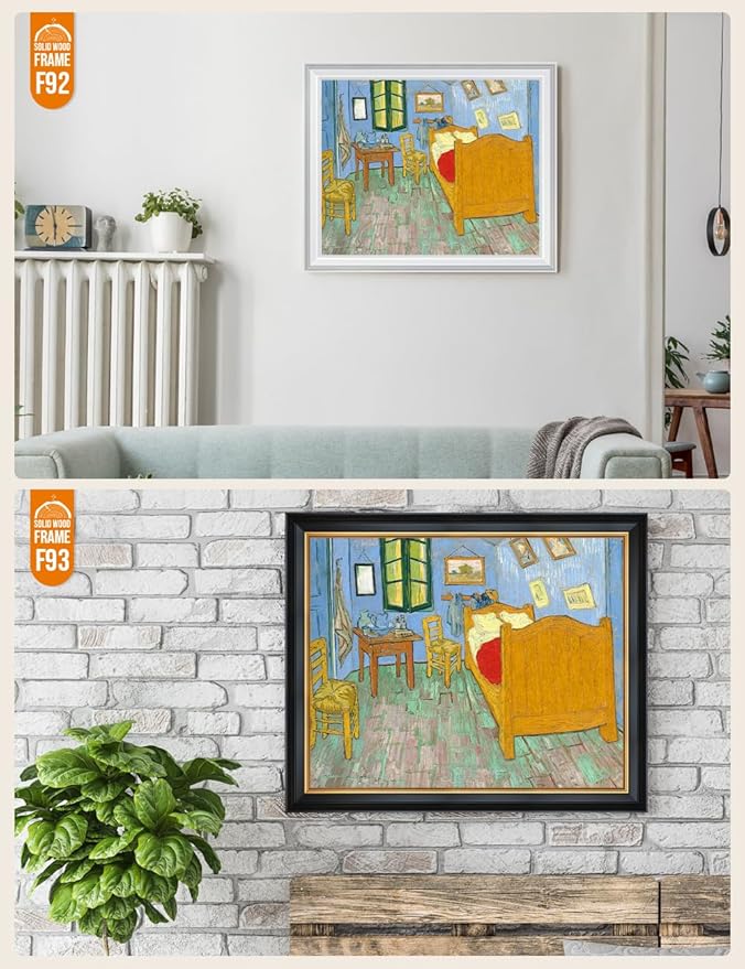 DECORARTS - Bedroom in Arles (Third version) - Vincent Van Gogh Giclee Prints w/Antique Brown Frame for Wall Decor. Picture Size: 20x16, Total Size w/Frame: 23x19