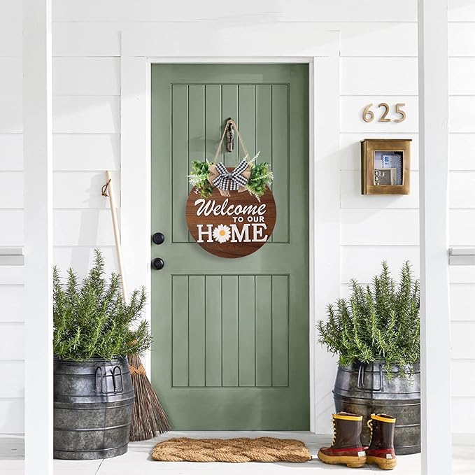 Rustic Round Wood Wreath, Seasonal Sign for Home, Farmhouse Seasonal Wreath