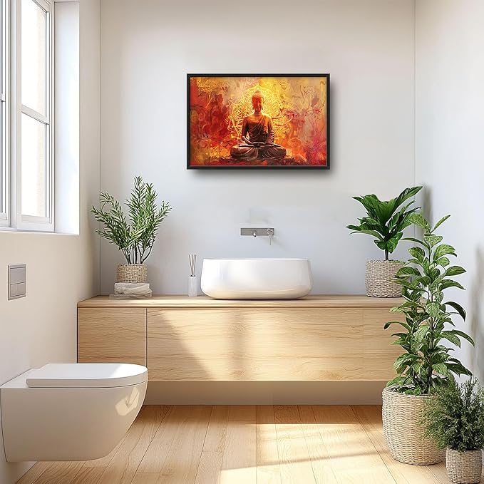 Flintis Large Buddha Wall Art Zen Buddha Statue Pictures Wall Decor Abstract Religion Canvas Painting Print Artwork Decoration Framed for Living Room Bathroom Master Bedroom Office 36L x 24W