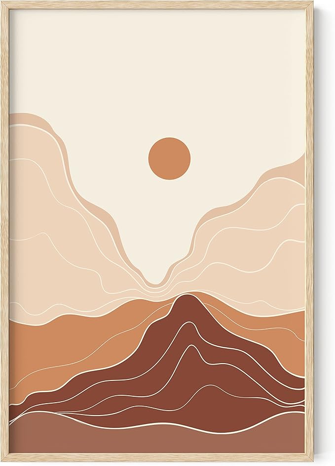 HAUS AND HUES Mountain Wall Art - Boho Abstract Art Prints, Minimalist Wall Art, Boho Framed Art Prints For Wall, Terracotta Wall Decor (Beige Framed, 24x36)