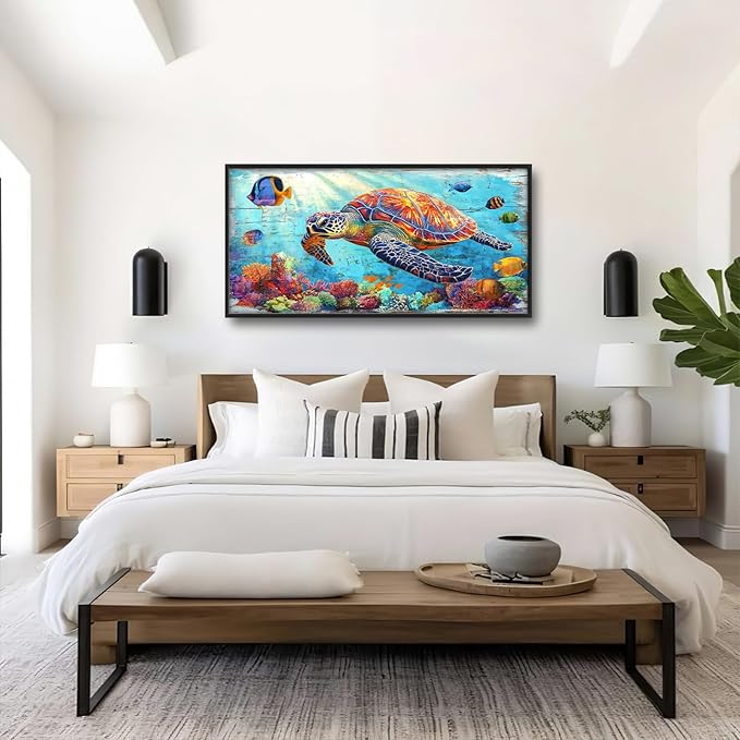 Lovira Sea Turtle Large Wall Art Ocean Coastal Theme Canvas Wall Decor Pictures Prints Painting Framed Home Artwork for Living Room Bathroom Bedroom Kitchen 30"x60"
