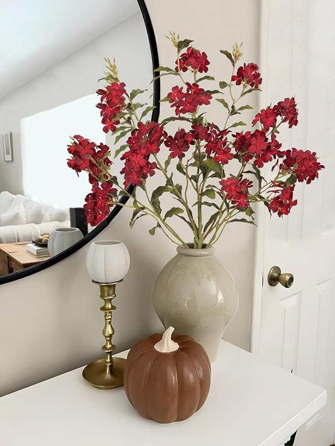 Briful Fall Artificial Hydrangea Flower Stems, 33.5" Silk Blossom Sprays with Bendable Stems, Set of 3 Faux Floral Branches for Tall Vase Arrangements, Burgundy