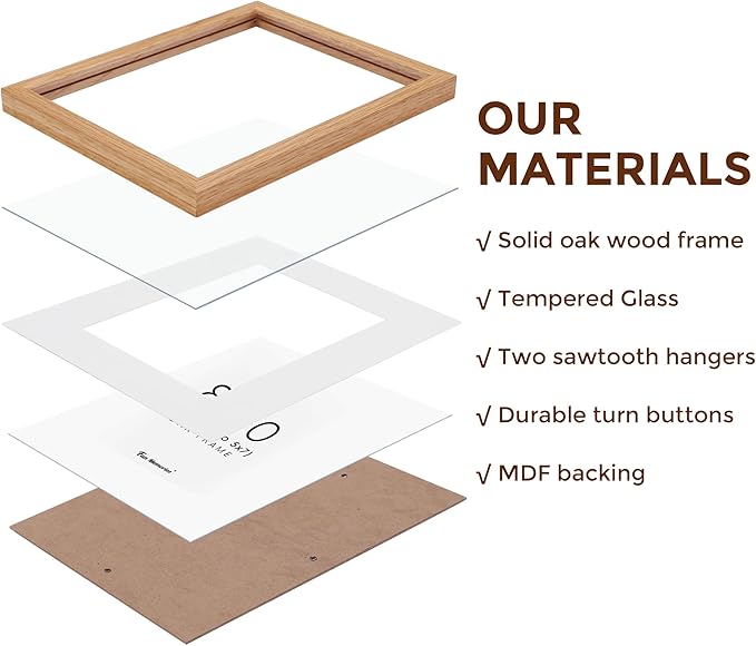 Natural Oak 8x10 Picture Frames Set of 3, Solid Oak Wood Frame, Matted to 5x7, Tempered Glass, Wall & Tabletop, 3 Pack