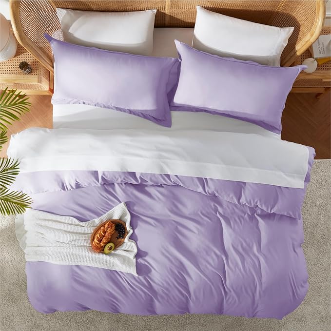 Nestl Full Duvet Cover Set with Comforter Insert - Lavender 4 Piece 80x90 Duvet Cover & 2 Pillow Shams with White Quilted Down Alternative Comforter, Ultra Soft, All Season
