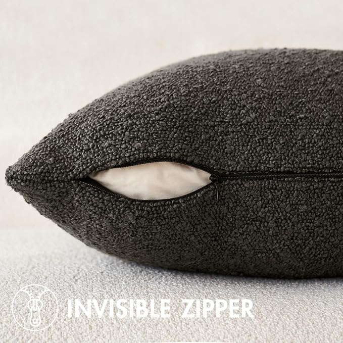 MIULEE 12x20 Inch Decorative Lumbar Throw Pillows for Bed Set of 2 Textured Boucle Neutral Throw Pillow Covers Dark Coffee Accent Solid Pillowcase Cozy Soft Sofa Livingroom Home Decor