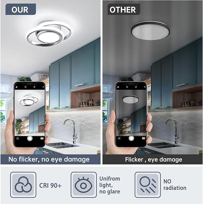 CANEOE Small Modern Ceiling Light,6000K Cool White Round Led Hallway Light Fixtures Ceiling,Chrome Design Close to Ceiling Lamp for Hallway Kitchen Balcony Cloakroom Laundry Room