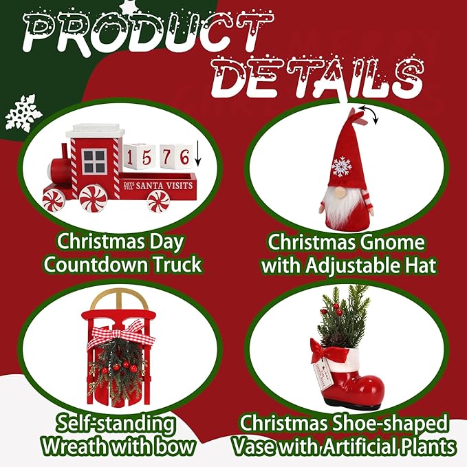 Christmas Tiered Tray Decor Set, 8 PCS Christmas Decorations for Home, Wooden Signs Farmhouse Table Centerpieces Winter Decorations for Shelf Mantel Fire Place Office Desk Kitchen Bedroom
